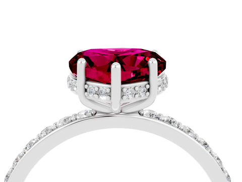 White gold Heart Cut Garnet Solitaire Ring with Pavé Band and Hidden Halo_16