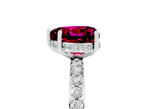 White gold Heart Cut Garnet Solitaire Ring with Pavé Band and Hidden Halo_17