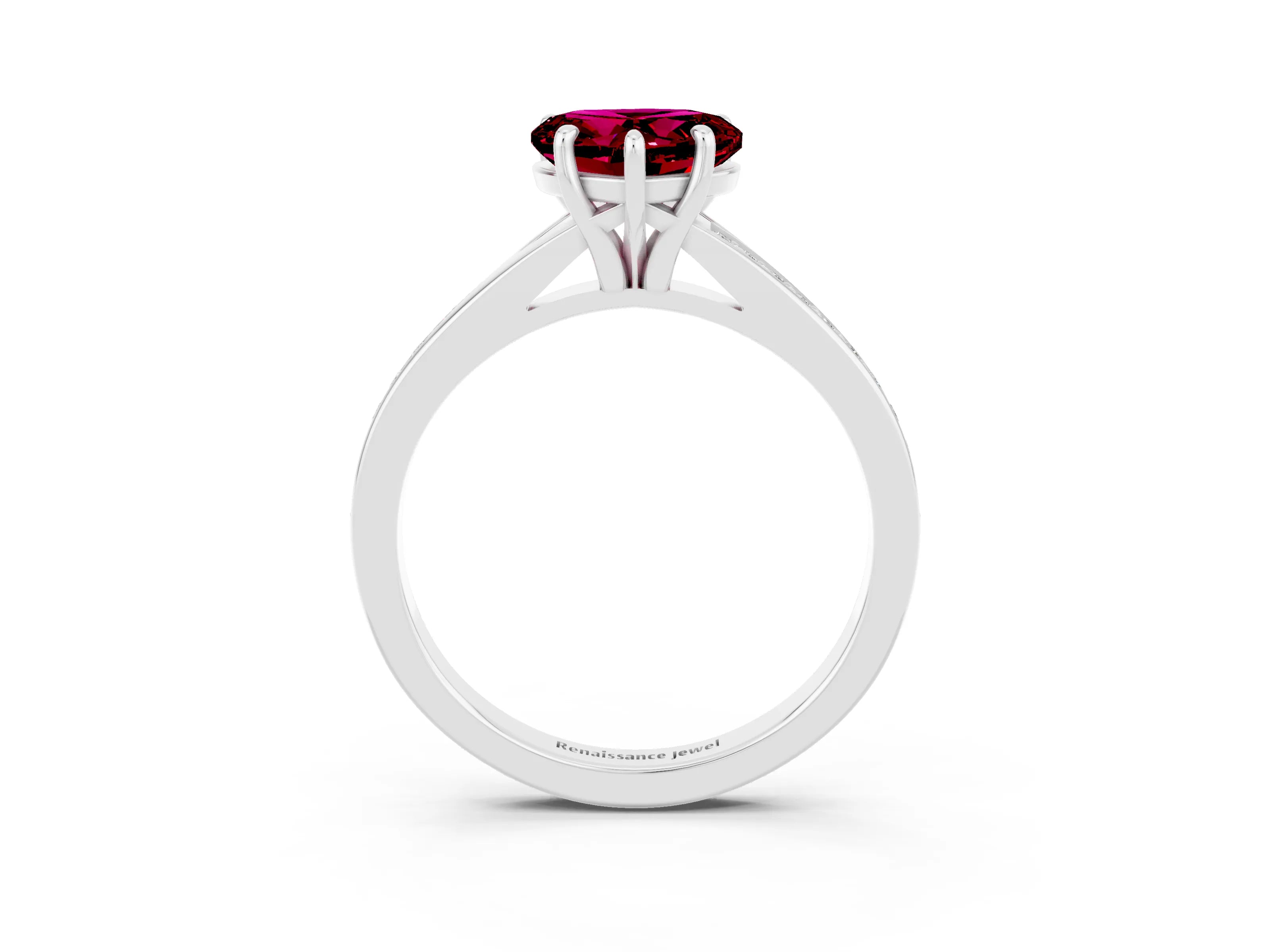 White gold Heart Cut Garnet Solitaire Ring with Pavé Band and Prong Setting_3
