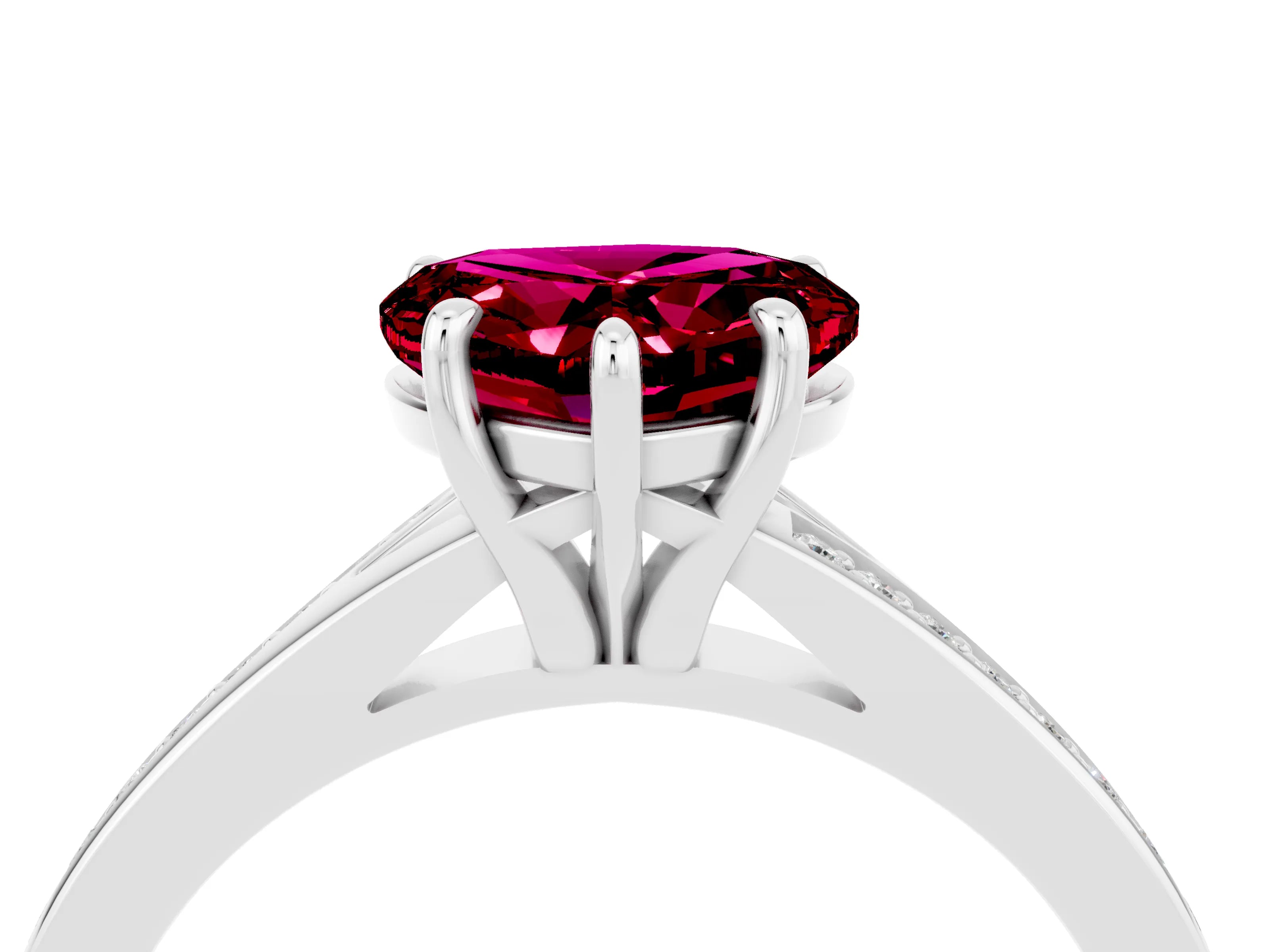 White gold Heart Cut Garnet Solitaire Ring with Pavé Band and Prong Setting_4
