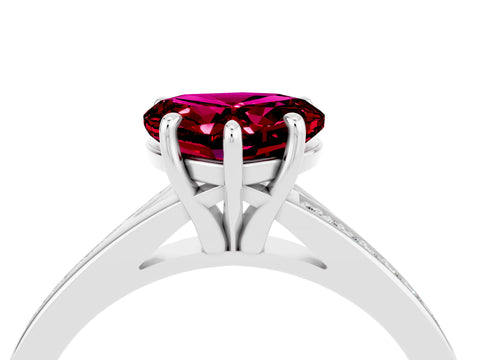White gold Heart Cut Garnet Solitaire Ring with Pavé Band and Prong Setting_4