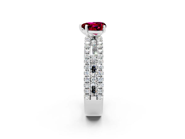 Platinum Heart Cut Garnet Solitaire Ring with Pavé and Channel Set Band