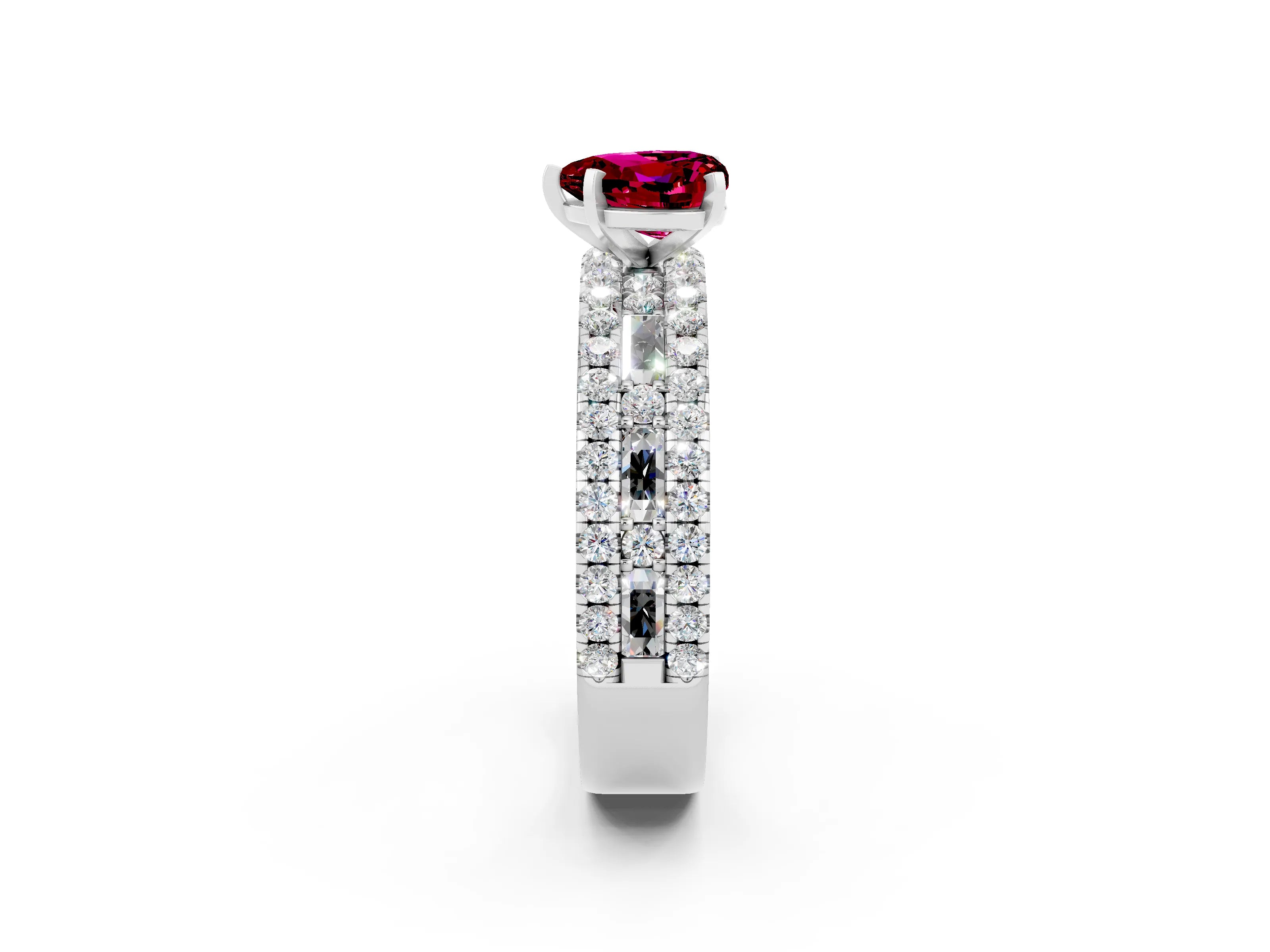 White gold Heart Cut Garnet Solitaire Ring with Pavé and Channel Set Band_2