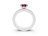 White gold Heart Cut Garnet Solitaire Ring with Pavé and Channel Set Band_3