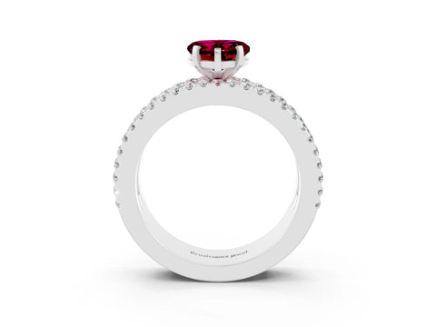 White gold Heart Cut Garnet Solitaire Ring with Pavé and Channel Set Band_3