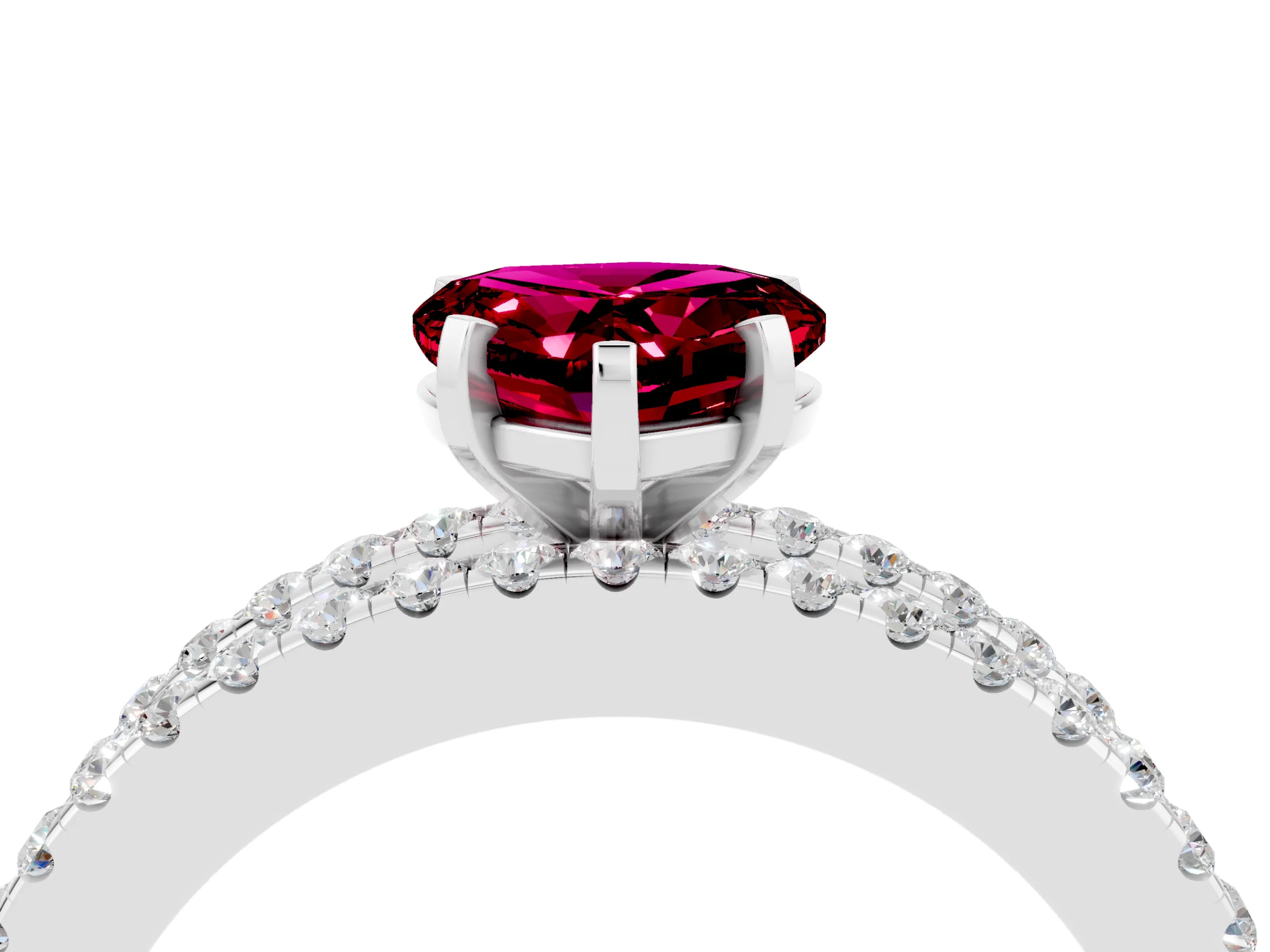 White gold Heart Cut Garnet Solitaire Ring with Pavé and Channel Set Band_4