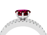 White gold Heart Cut Garnet Solitaire Ring with Pavé and Channel Set Band_4