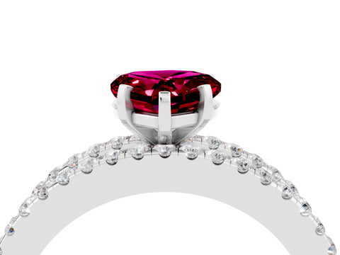 White gold Heart Cut Garnet Solitaire Ring with Pavé and Channel Set Band_4