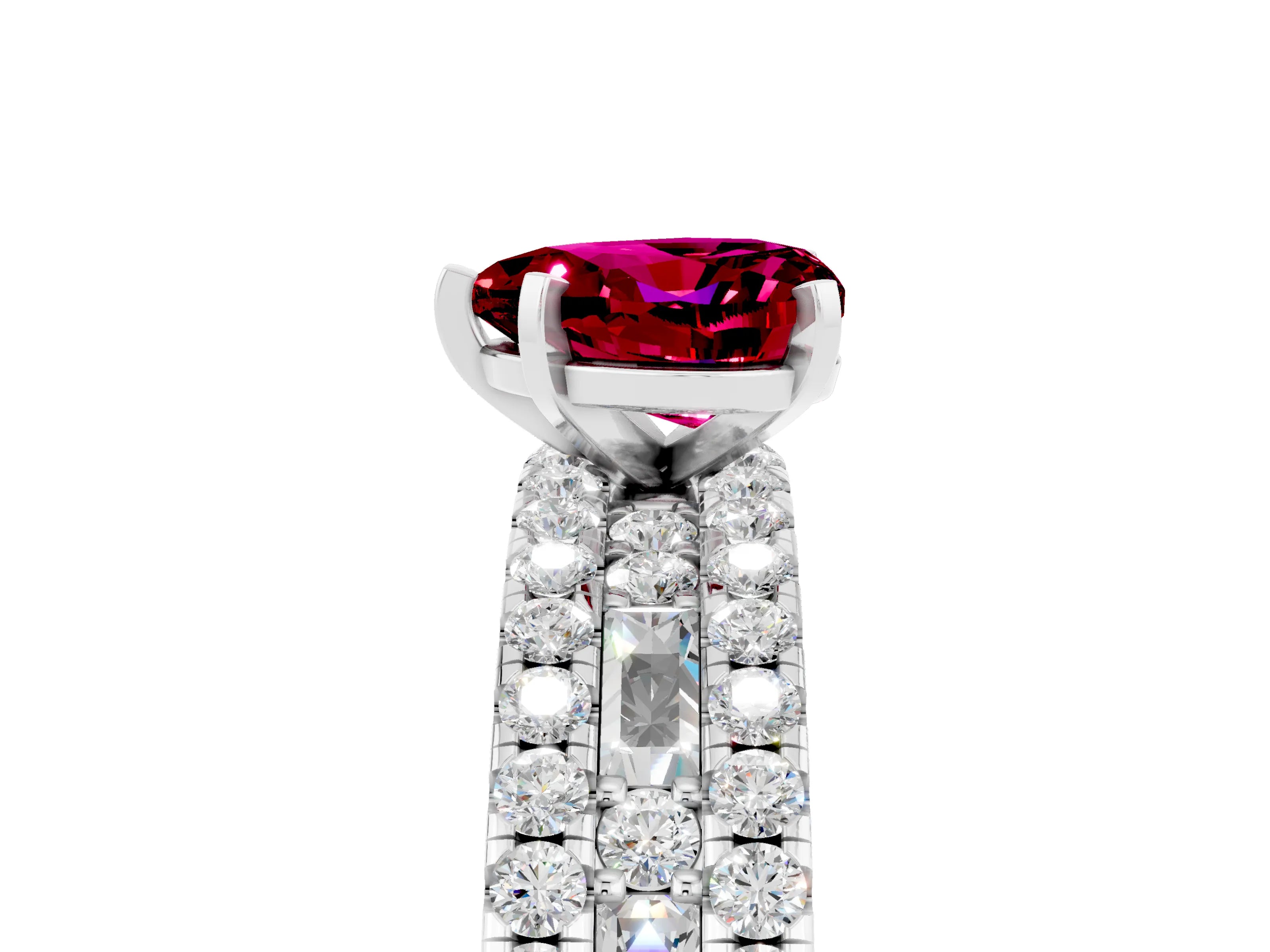 White gold Heart Cut Garnet Solitaire Ring with Pavé and Channel Set Band_5