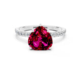 White gold Heart Cut Garnet Solitaire Ring with Pave Band and Four Prong Setting_24