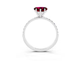 White gold Heart Cut Garnet Solitaire Ring with Pave Band and Four Prong Setting_27