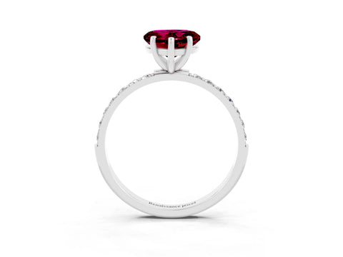 White gold Heart Cut Garnet Solitaire Ring with Pave Band and Four Prong Setting_27