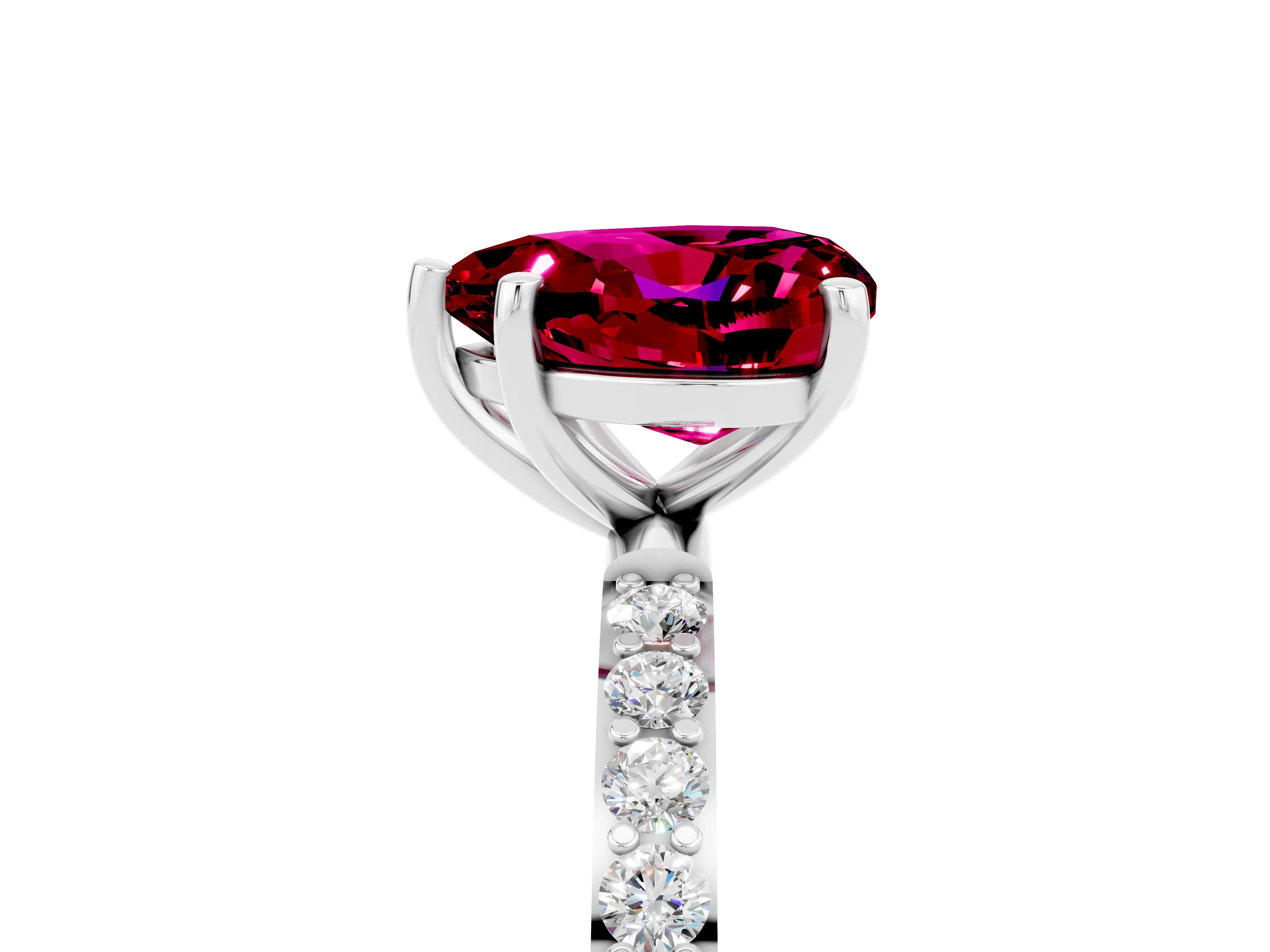 White gold Heart Cut Garnet Solitaire Ring with Pave Band and Four Prong Setting_29