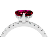 White gold Heart Cut Garnet Solitaire Ring with Round  Pavé Band and Four-Prong Setting_52