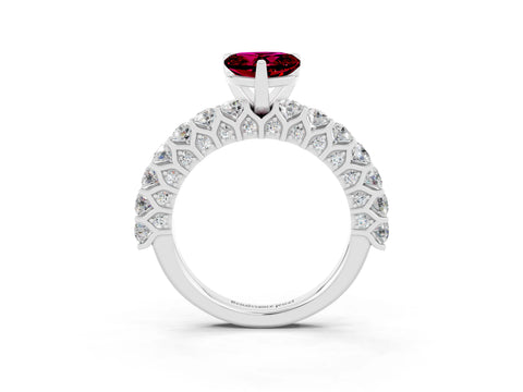 White gold Heart Cut Garnet Solitaire Ring with Shared Prong Pavé Band and Four-Prong Setting_15