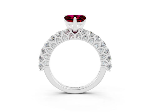 White gold Heart Cut Garnet Solitaire Ring with Shared Prong Pavé Band and Four-Prong Setting_3