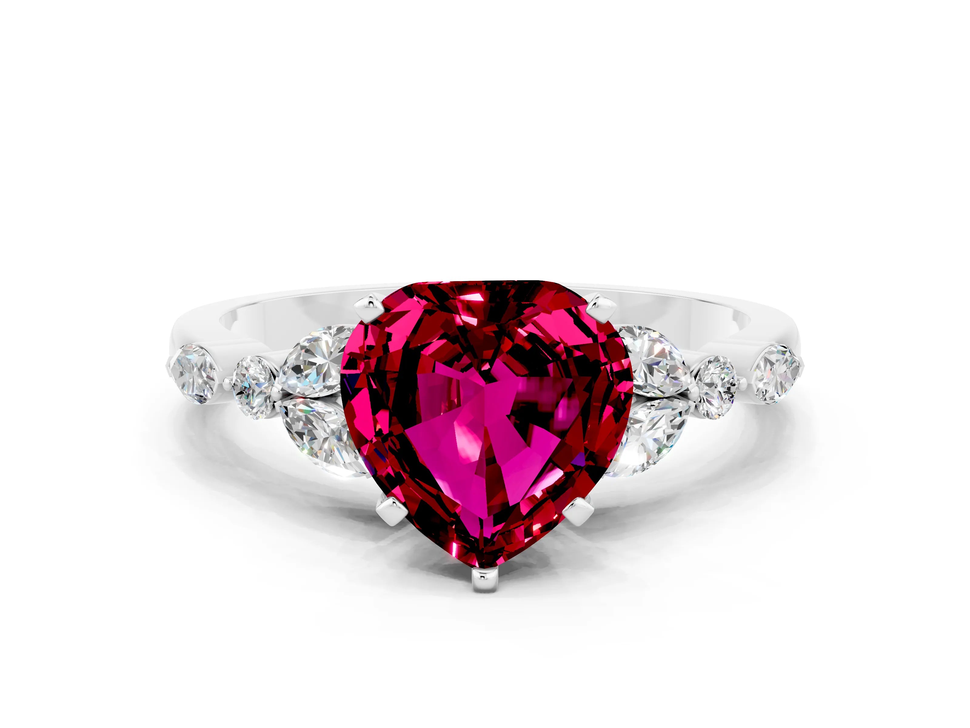 White gold Heart Cut Garnet Solitaire Ring with Side Stones and Four-Prong Setting_33