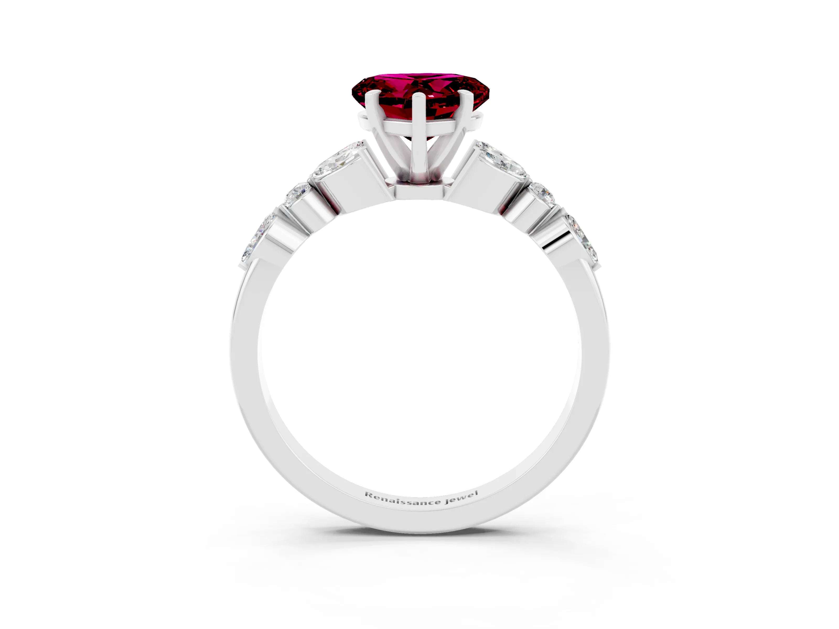 White gold Heart Cut Garnet Solitaire Ring with Side Stones and Four-Prong Setting_36