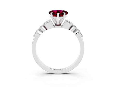 White gold Heart Cut Garnet Solitaire Ring with Side Stones and Four-Prong Setting_36