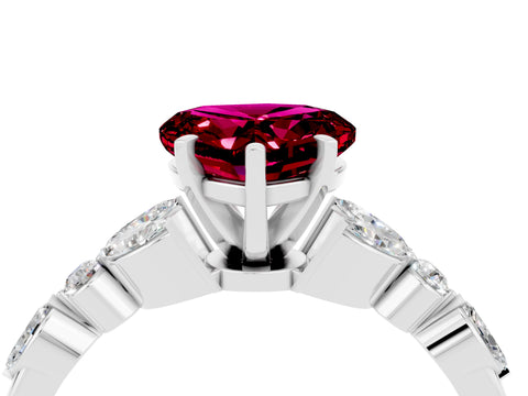 White gold Heart Cut Garnet Solitaire Ring with Side Stones and Four-Prong Setting_37