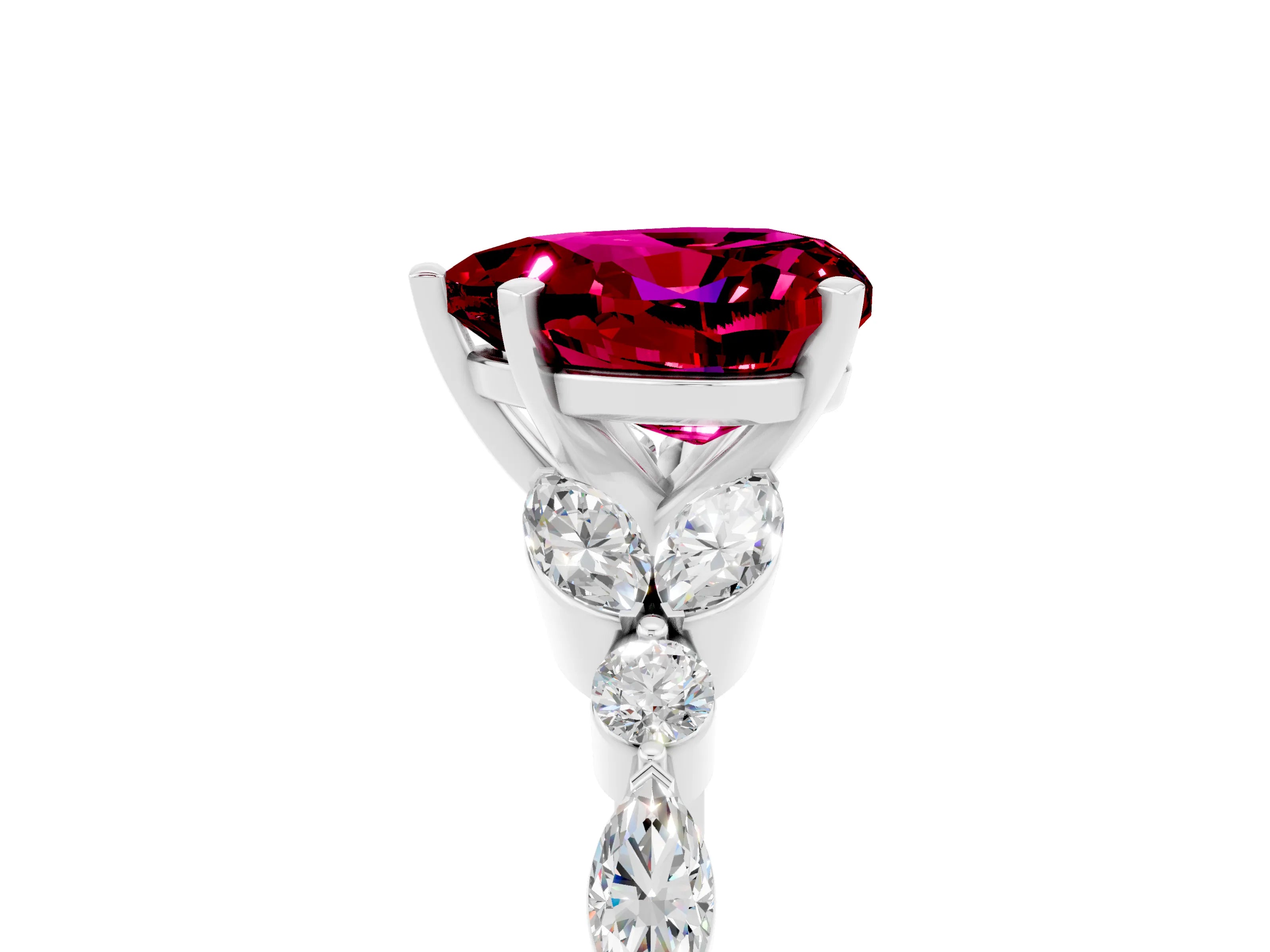 White gold Heart Cut Garnet Solitaire Ring with Side Stones and Four-Prong Setting_38