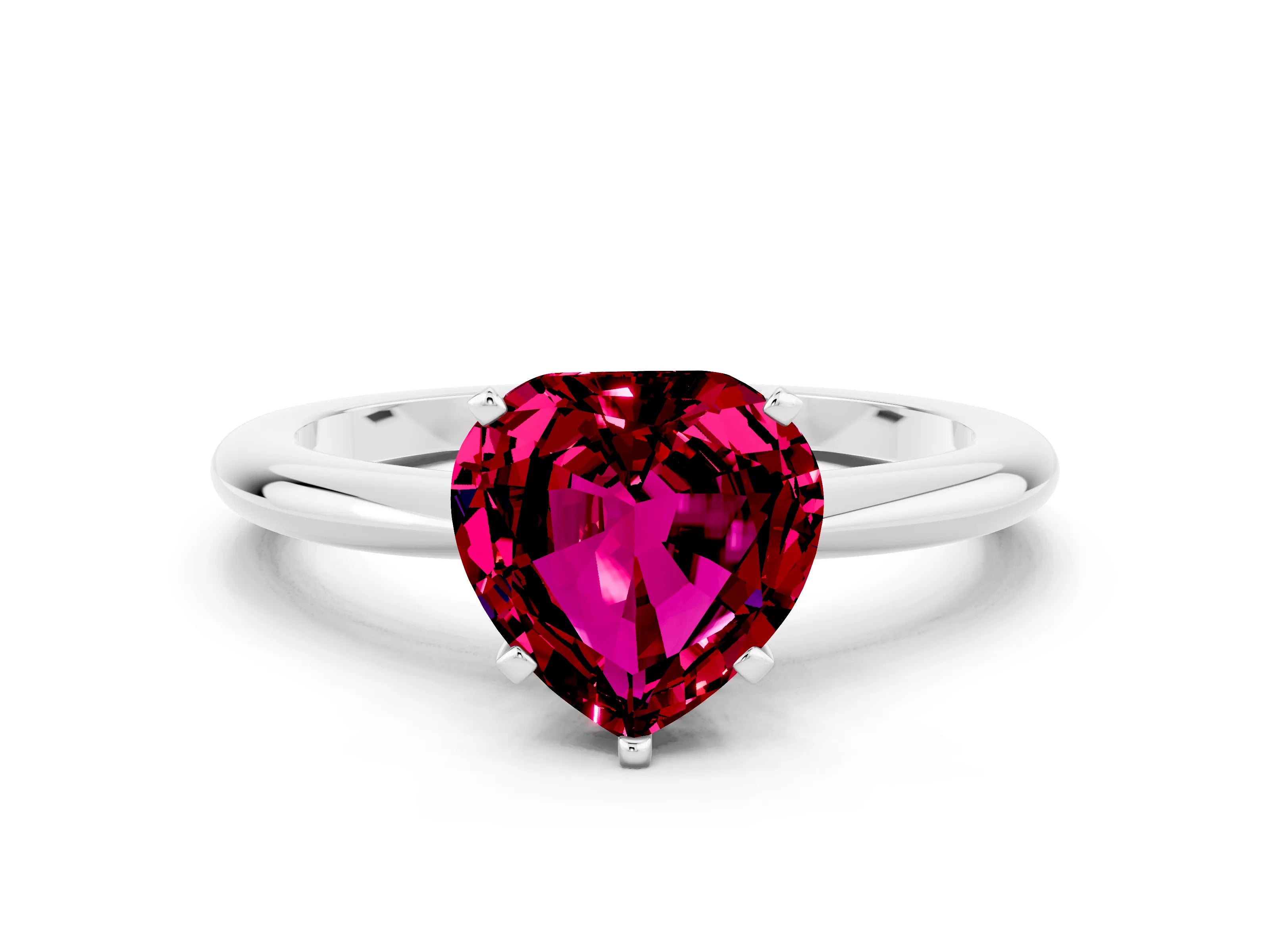 White gold Heart Cut Garnet Solitaire Ring with Six-Prong Setting and Classic Band_12