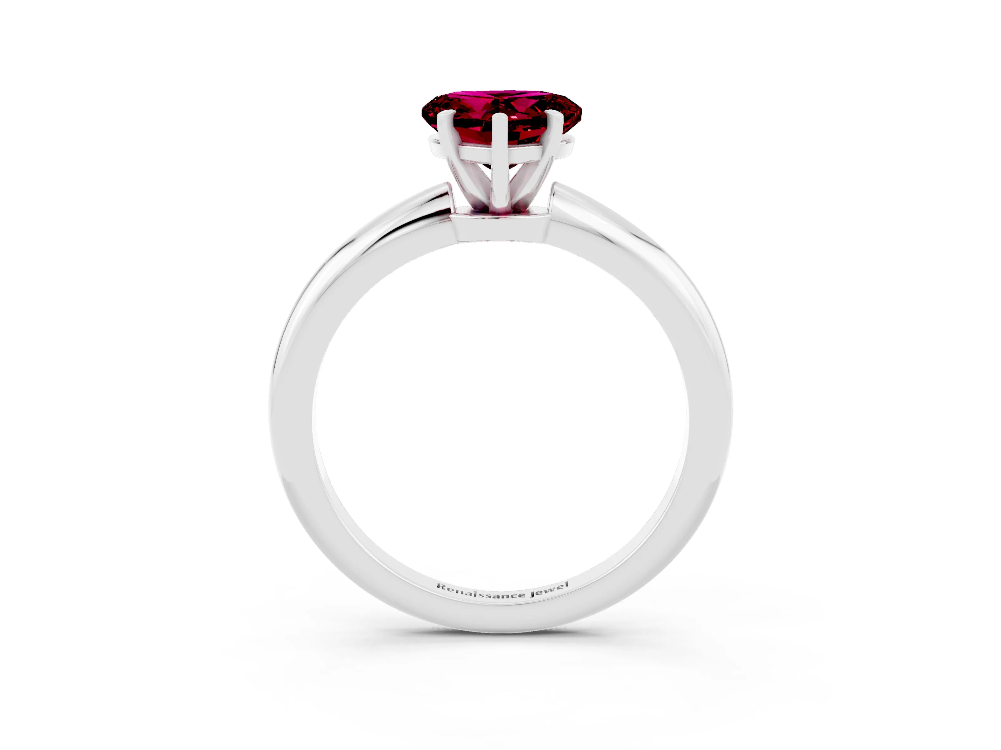 White gold Heart Cut Garnet Solitaire Ring with Six-Prong Setting and Classic Band_15