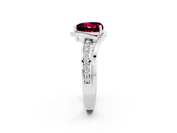 Platinum Heart Cut Garnet Solitaire Ring with Split Shank and Prong Setting