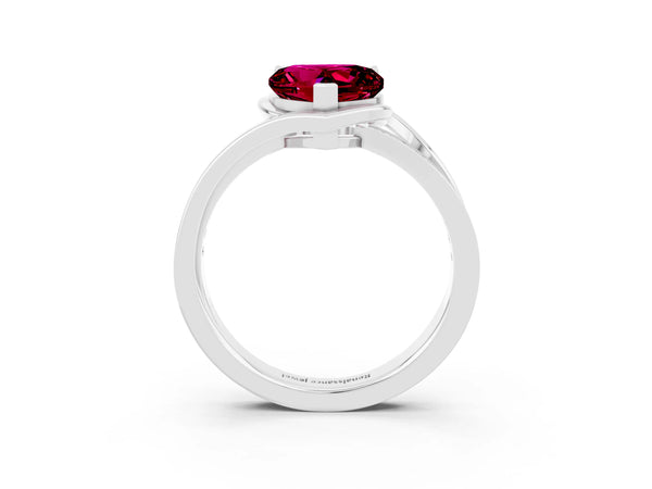 Platinum Heart Cut Garnet Solitaire Ring with Split Shank and Prong Setting