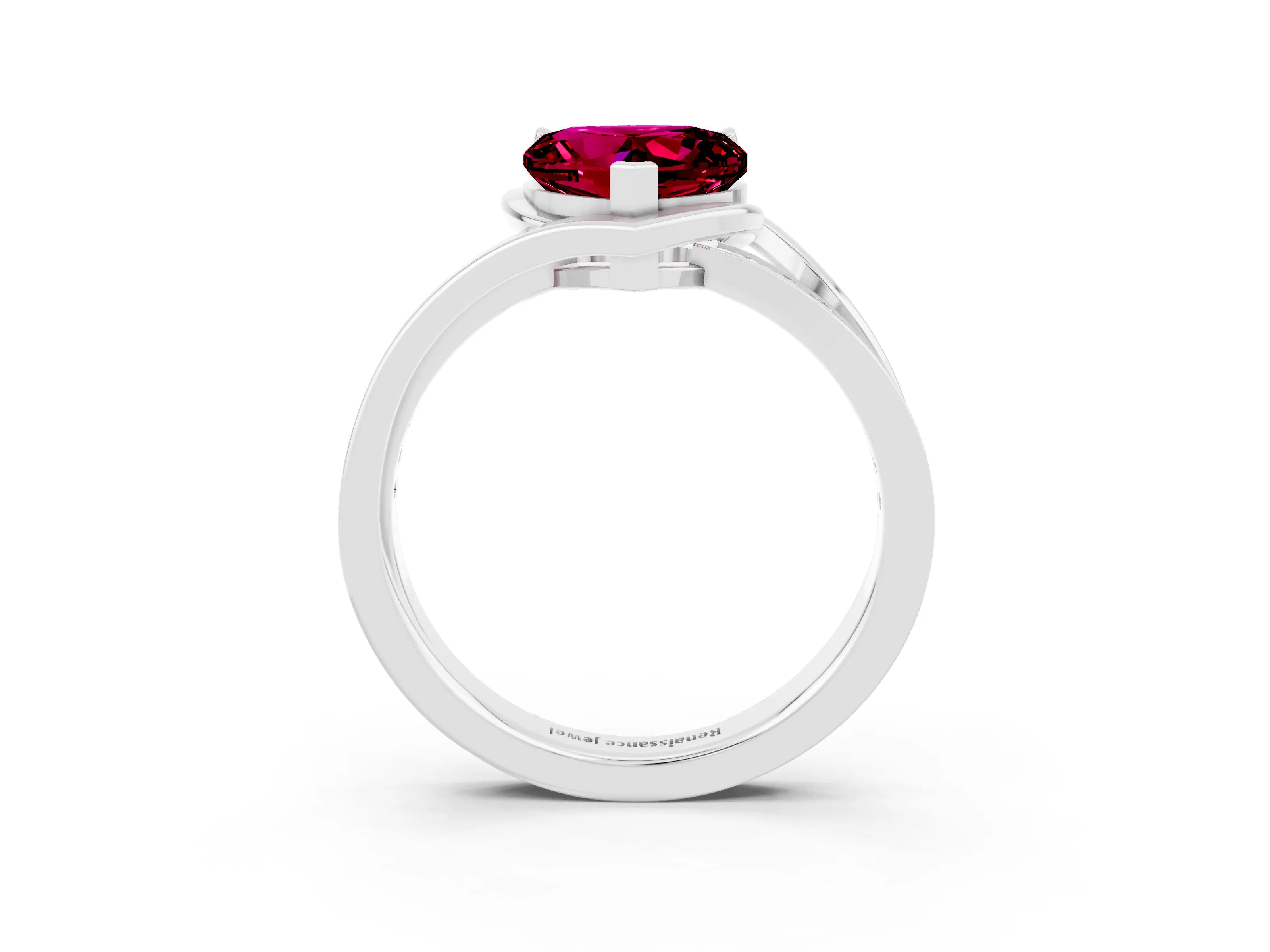 White gold Heart Cut Garnet Solitaire Ring with Split Shank and Prong Setting_3