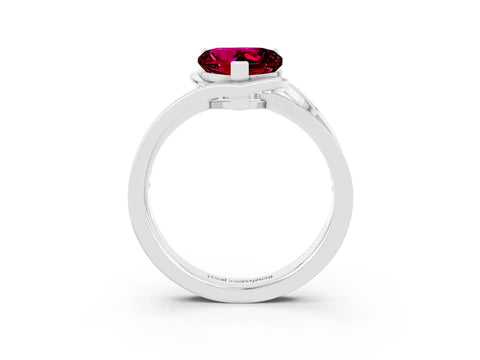 White gold Heart Cut Garnet Solitaire Ring with Split Shank and Prong Setting_3
