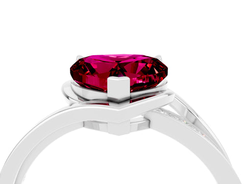 White gold Heart Cut Garnet Solitaire Ring with Split Shank and Prong Setting_4