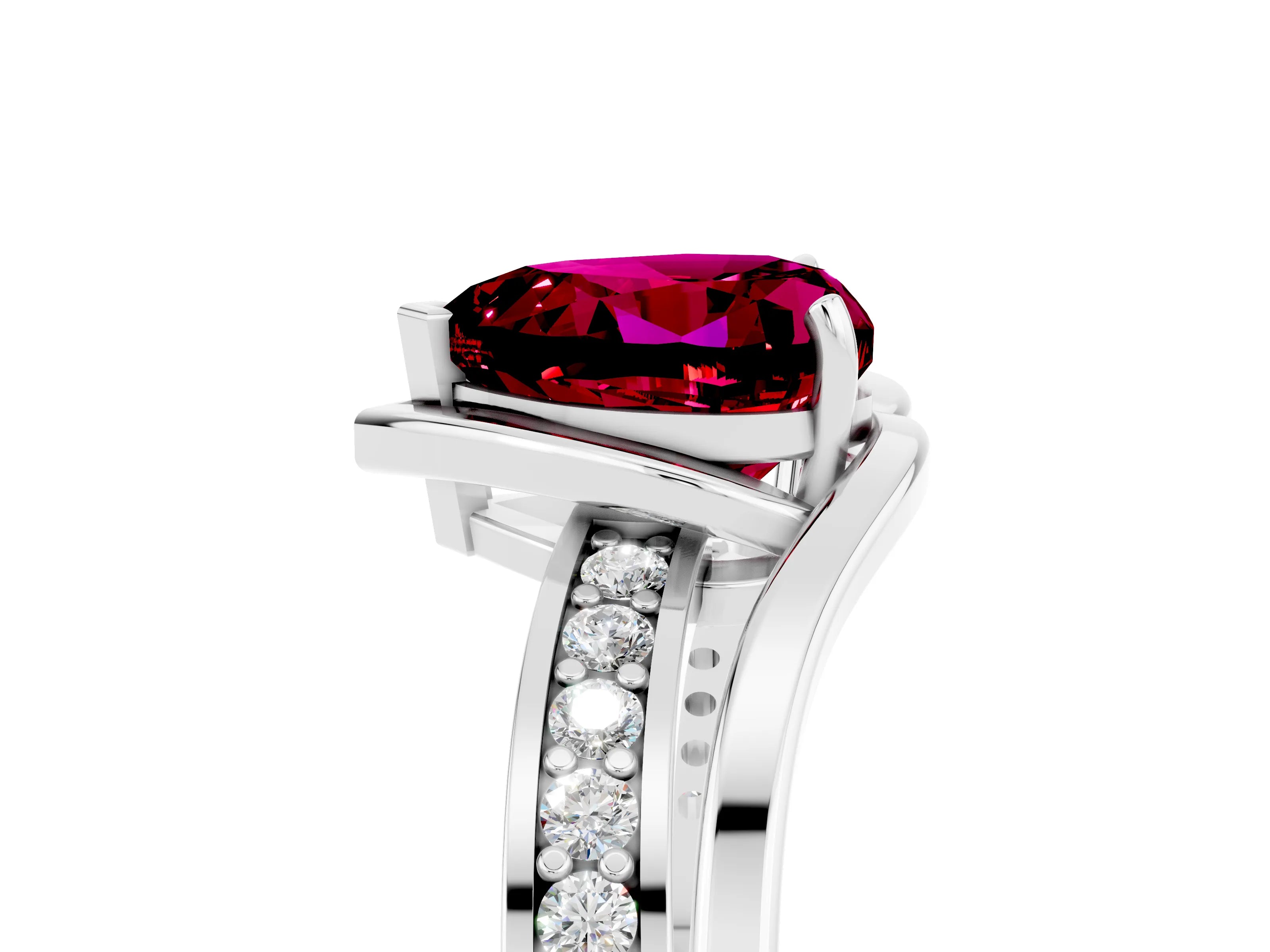 White gold Heart Cut Garnet Solitaire Ring with Split Shank and Prong Setting_5