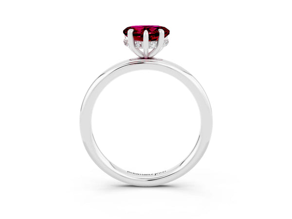 White gold Heart Cut Garnet Solitaire Ring with Thin Band and Four-Prong Setting