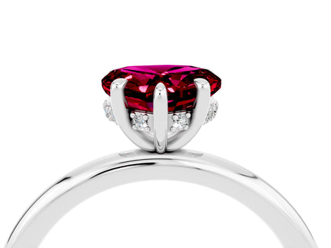 White gold Heart Cut Garnet Solitaire Ring with Thin Band and Four-Prong Setting_4