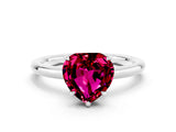White gold Heart Cut Garnet Solitaire Ring with Thin Band and Four-Prong Setting