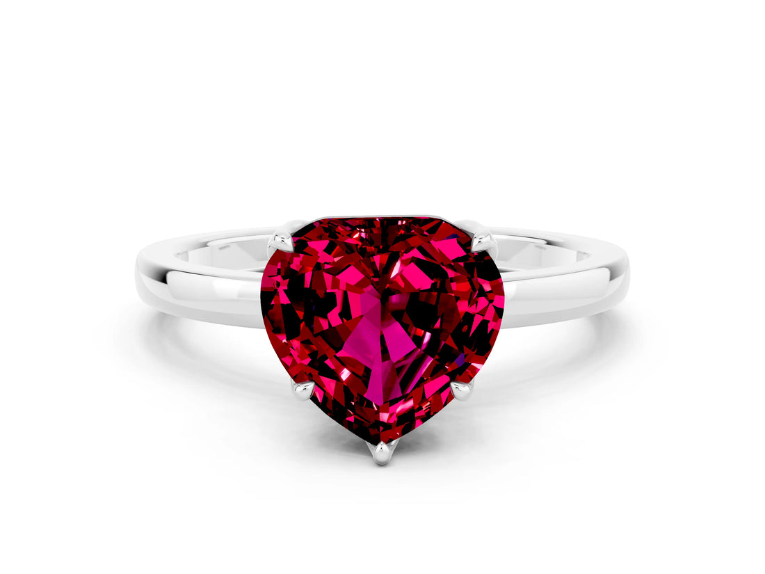 White gold Heart Cut Garnet Solitaire Ring with Thin Band and Prong Setting_12