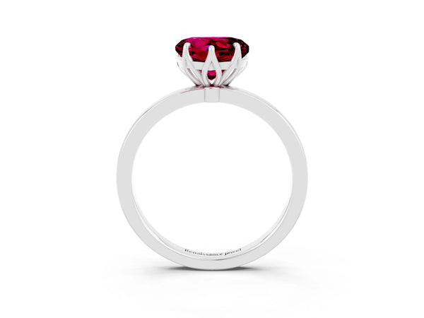 Platinum Heart Cut Garnet Solitaire Ring with Thin Band and Prong Setting