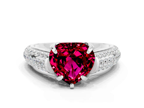 White gold Heart Cut Garnet Solitaire Ring with Three-Row Pavé Band and Four-Prong Setting_12