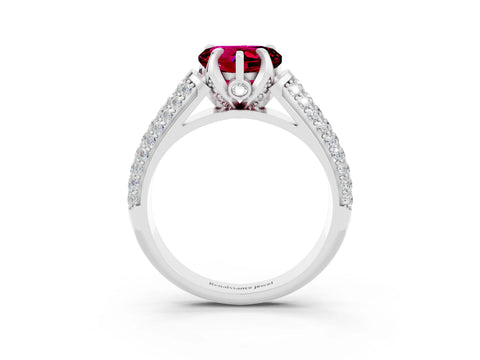 White gold Heart Cut Garnet Solitaire Ring with Three-Row Pavé Band and Four-Prong Setting_15