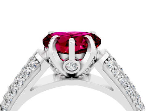 White gold Heart Cut Garnet Solitaire Ring with Three-Row Pavé Band and Four-Prong Setting_16