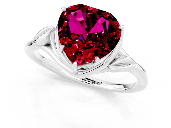 Silver Heart Cut Garnet Solitaire Ring with Twist Band and Four-Prong Setting