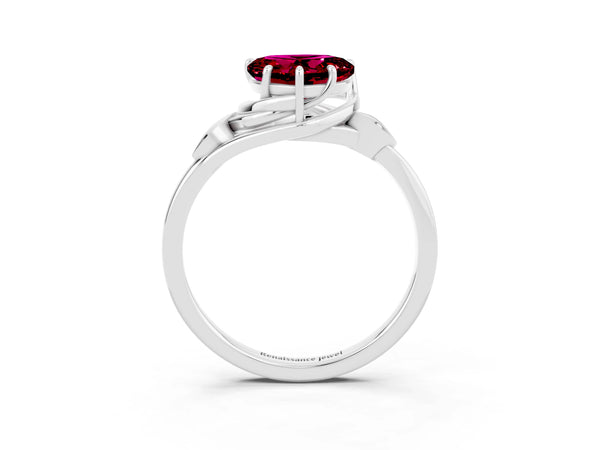 Silver Heart Cut Garnet Solitaire Ring with Twist Band and Four-Prong Setting