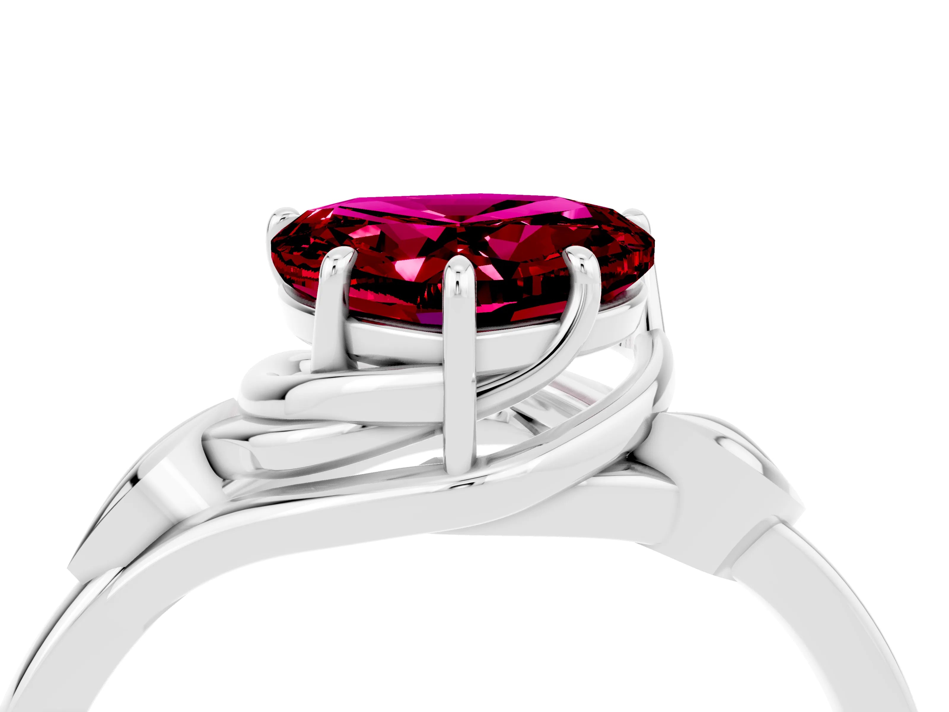 White gold Heart Cut Garnet Solitaire Ring with Twist Band and Four-Prong Setting_16