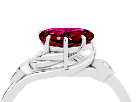 White gold Heart Cut Garnet Solitaire Ring with Twist Band and Four-Prong Setting_16