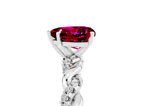White gold Heart Cut Garnet Solitaire Ring with Twisted Band and Pavé Accents_5