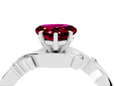 White gold Heart Cut Garnet Solitaire Ring with Twisted Band and Prong Setting_16