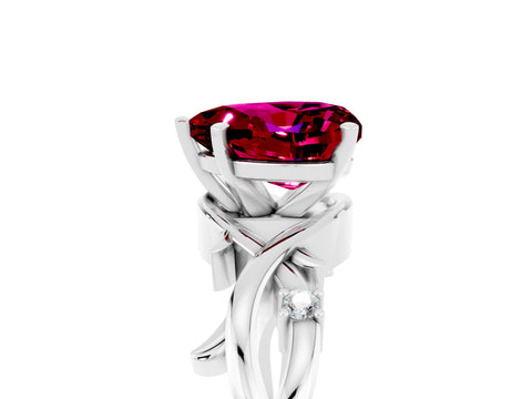 White gold Heart Cut Garnet Solitaire Ring with Twisted Band and Prong Setting_17