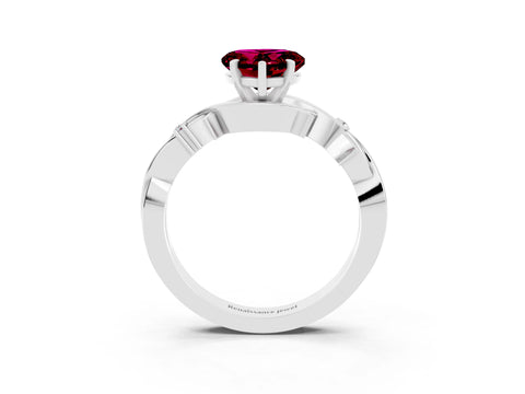White gold Heart Cut Garnet Solitaire Ring with Twisted Band and Prong Setting_3