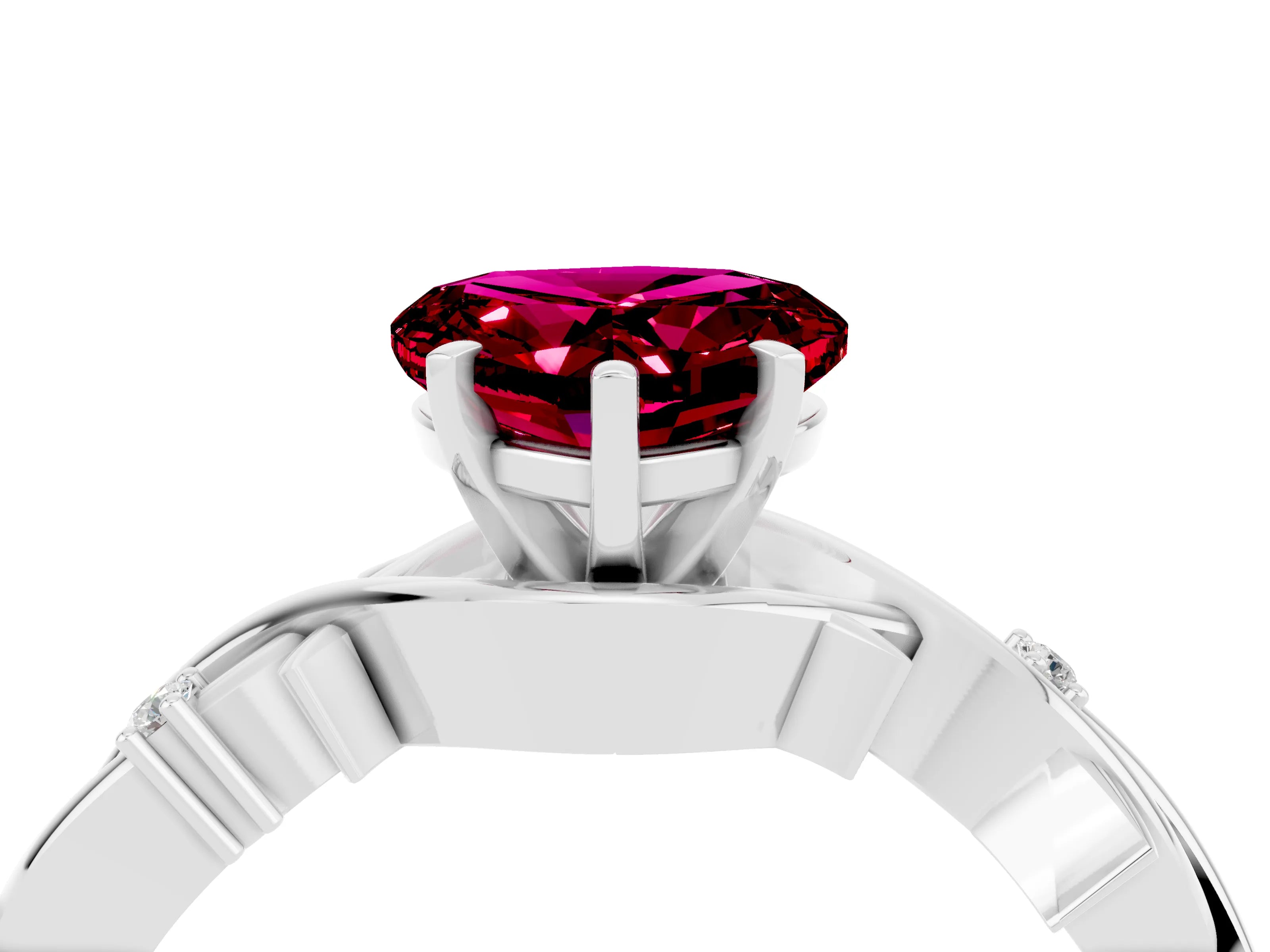 White gold Heart Cut Garnet Solitaire Ring with Twisted Band and Prong Setting_4
